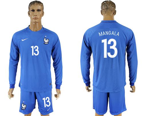 France #13 Mangala Home Long Sleeves Soccer Country Jersey